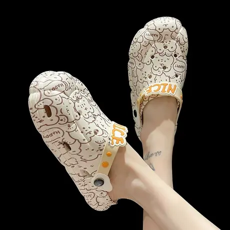 洞洞鞋女夏季外穿可爱少女心卡通小熊时尚防滑厚底沙滩包头凉拖鞋商品大图