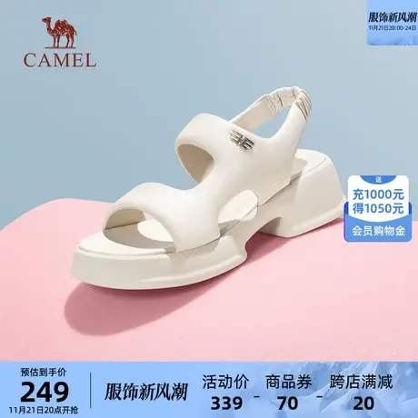 骆驼运动鞋2023夏季新款真皮一字带沙滩粗跟厚底外穿拖鞋运动凉鞋商品大图