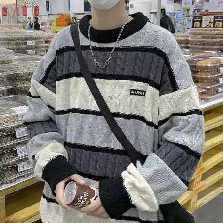 毛衣男款美式复古内搭针织衫秋冬季加厚慵懒风高级感宽松线衣外套商品大图