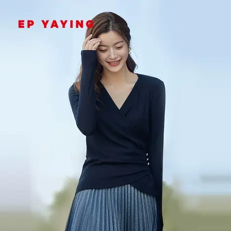 [可机洗]EP雅莹女装 设计感V领打底衫瘦瘦衫 春装商场同款5597N图片