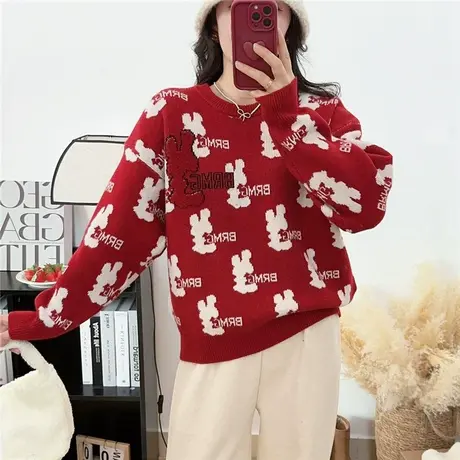 红色毛衣女秋冬加厚内搭2023年新款爆款针织打底衫本命年女毛衣秋商品大图