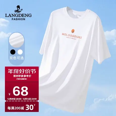 浪登夏季新款短袖T恤男时尚宽松阔版上衣纯棉印花半袖圆领男装商品大图