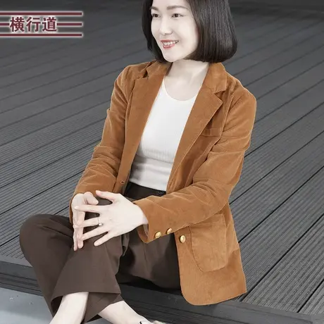 韩系宽松灯芯绒西装外套休闲女2024春季复古百搭通勤西服大码上衣商品大图