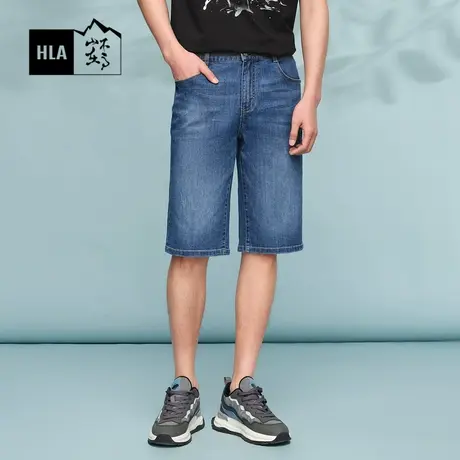 HLA/海澜之家循迹山不在高系列牛仔中裤24春夏新款时尚皮标裤子男商品大图