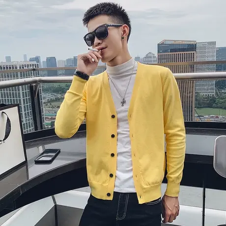 秋季男士开衫毛衣外套针织衫修身针织衫潮牌快手网红潮流纯色百搭商品大图