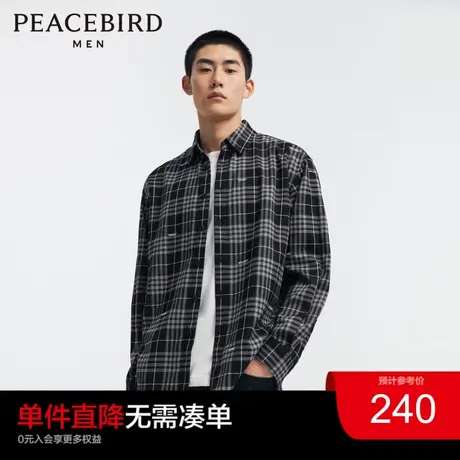 太平鸟男装 格子衬衫2023秋季新款磨毛格宽松阔版休闲衬衫男衬衫图片