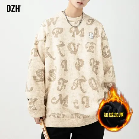 男士卡其色潮牌卫衣男春秋款2024新款上衣情侣装衣服男款休闲外套商品大图