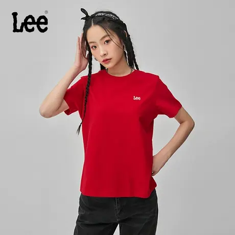 Lee商场同款24早春新品舒适男友风3D绣花中国结红色女圆领短袖T恤图片