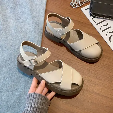 包头凉鞋女夏季2024新款厚底沙滩罗马鞋仙女配裙子猪笼鞋平底单鞋商品大图