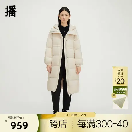 播翻领连帽羽绒服2023秋季新品通勤文艺中长款外商品大图