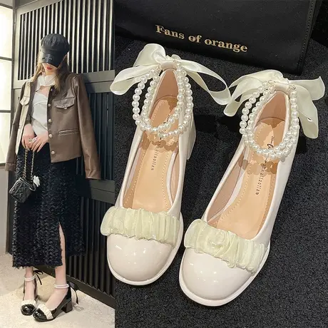 法式气质高跟鞋女粗跟2024新款仙女风温柔伴娘单鞋复古玛丽珍鞋商品大图