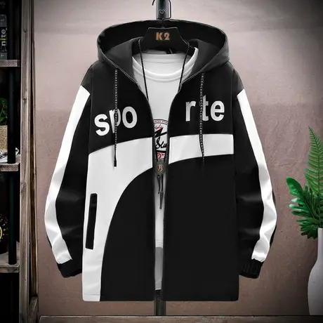 青少年夹克男春秋装薄款上衣连帽卫衣中学生拼接外套秋季休闲秋衣商品大图