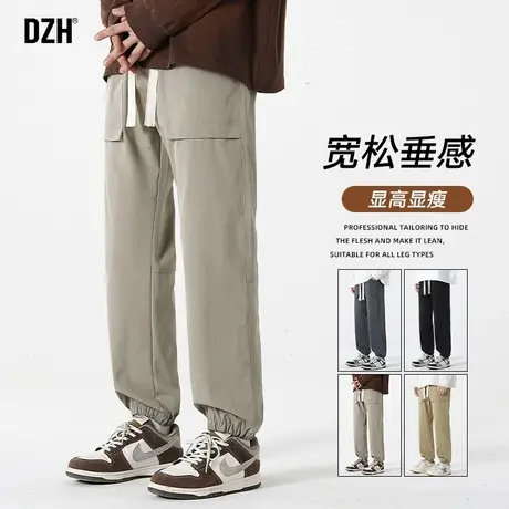 青少年休闲裤子春秋季男束脚裤男款美式卡其色工装裤冲锋裤登山裤商品大图