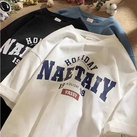 纯棉重磅美式复古短袖t恤女2024新款爆款夏季宽松设计感半袖上衣图片