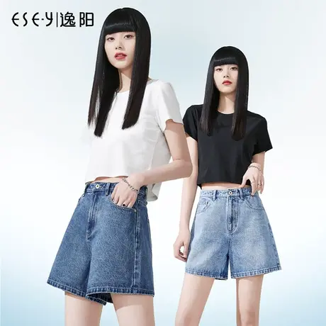 逸阳百搭牛仔短裤女2024夏薄款直筒宽松高腰宽松A字显瘦三分裤子图片