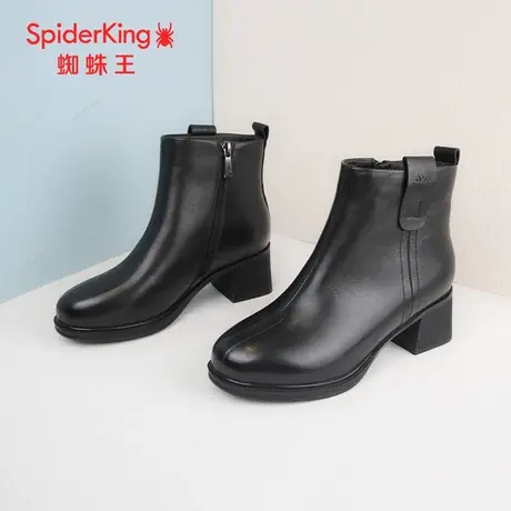 SPIDER KING/蜘蛛王时装靴2023冬商场新款真皮女中筒薄绒都市大众商品大图