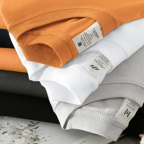 重磅纯棉长袖t恤男女宽松圆领纯色白色打底衫秋冬季内搭全棉秋衣商品大图