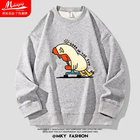 日系卡通趣味圆领卫衣男秋季薄款宽松大码oversize潮流简约情侣装商品大图