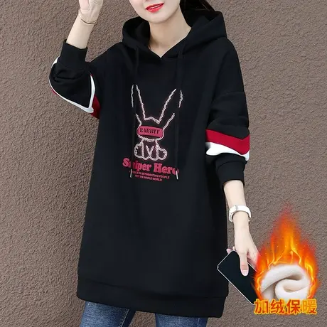 中长款加绒卫衣女秋冬2023年新款时尚爆款连帽上衣大码宽松外套潮图片