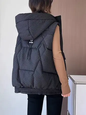 欧版宽松大码连帽羽绒棉马甲女2022秋冬新款加厚百搭马夹外套背心商品大图