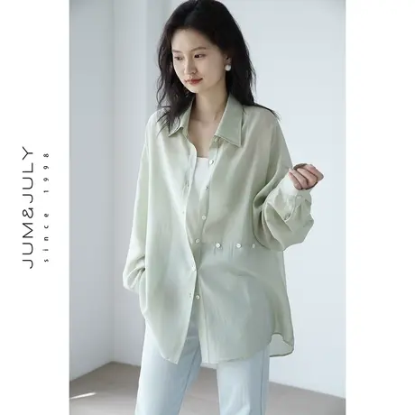 嘉茱莉2023夏季新款翻领天丝防晒衫女防晒服长袖薄纱衬衫设计感图片