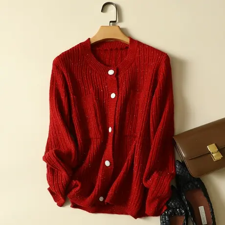 秋季2022新款韩版长袖外穿慵懒风百搭宽松圆领毛衣开衫针织外套女商品大图