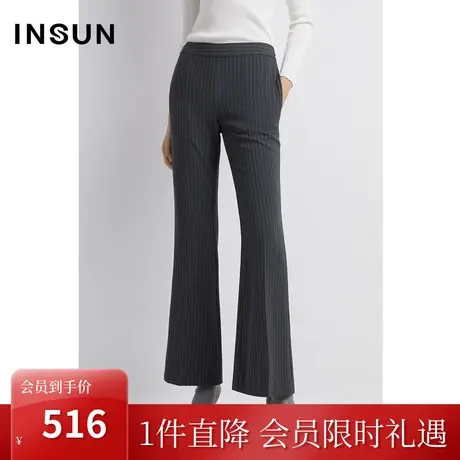 恩裳2023早春新品潮流灰色条纹显腿长百搭喇叭休闲裤女装商品大图