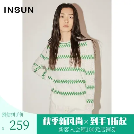 [美丽诺]恩裳COVER春秋新款休闲棋盘格条纹宽松慵懒羊毛针织衫商品大图