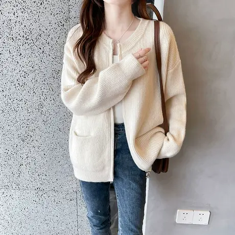 秋季2023新款女装拉链毛衣针织开衫外套女外搭高级感慵懒风上衣图片