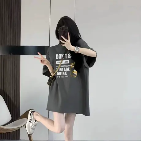 2023年夏新款中长款纯棉t恤女短袖2百搭遮肚藏肉小众爆款上衣商品大图