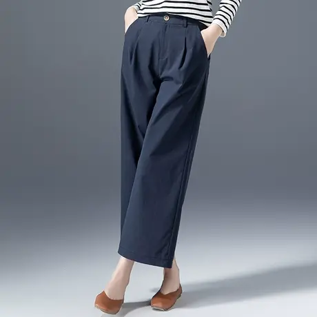 高腰窄版天丝阔腿裤女夏薄款2023新款藏蓝色裤子夏季九分裤直筒裤商品大图