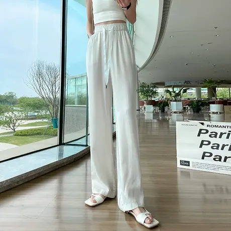 冰丝阔腿裤女春季醋酸真丝薄款垂感宽松显瘦休闲高腰直筒拖地长裤图片