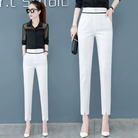 哈伦裤女2023新款小个子开叉显瘦西裤高腰百搭烟管九分休闲直筒裤图片