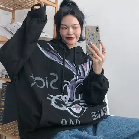 oversize卫衣女2020春秋薄款宽松韩版潮ins连帽上衣bf慵懒风外套商品大图