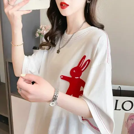 小众设计感短袖t恤女夏季韩版宽松大码女装中长款百搭学生上衣服图片