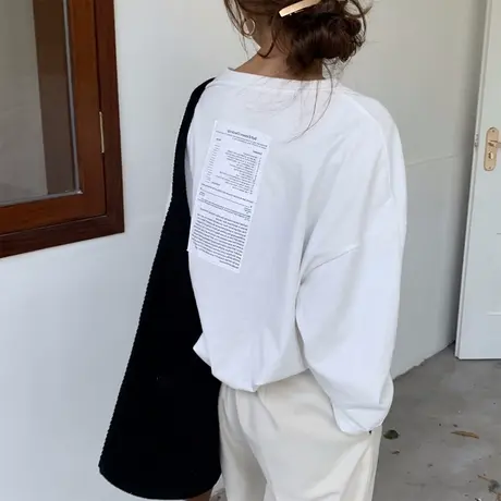 白色t恤女长袖2022新款韩版宽松显瘦内搭打底衫叠穿百搭上衣潮ins商品大图