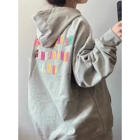 连帽美式复古卫衣女2023春秋薄款宽松设计感小众上衣外套oversize商品大图