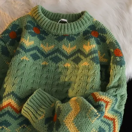 设计感港味chic毛衣女秋冬外穿宽松慵懒风日系复古针织衫软糯上衣图片