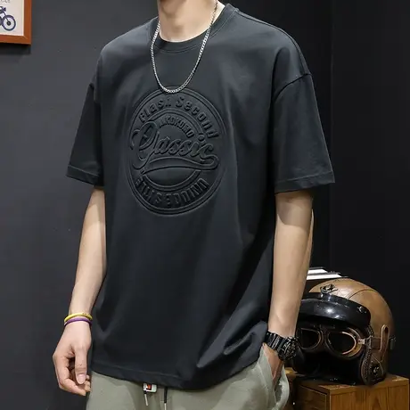 纯棉重磅短袖t恤男立体印花宽松胖子大码男装ins潮牌男士体恤夏季商品大图