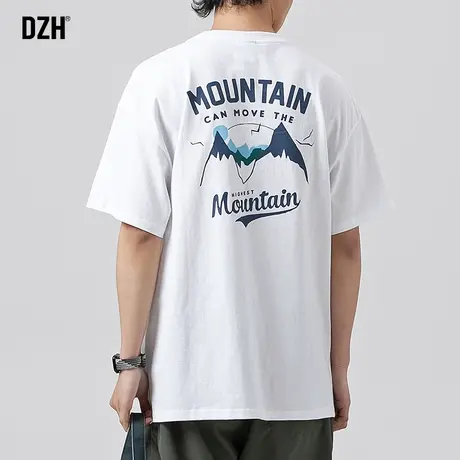 男士白色全棉t恤男潮牌圆领美式印花短袖宽松男装2023年新款半袖商品大图