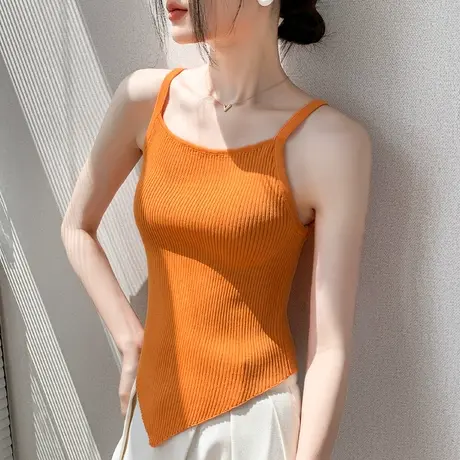 不规则下摆吊带小背心女夏季修身露锁骨甜辣设计感短款无袖上衣商品大图