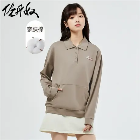 佐丹奴Polo女装纯棉亲肤棉针织绣标袋鼠兜宽松长袖POLO 05312781图片