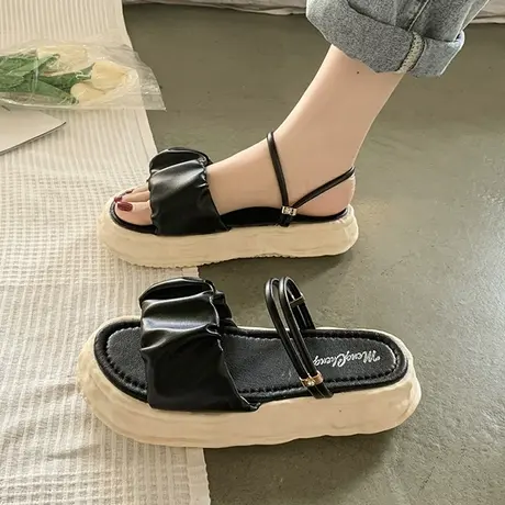 凉鞋女夏平底2023年新款百搭网红仙女风配裙子两穿罗马厚底凉拖鞋商品大图
