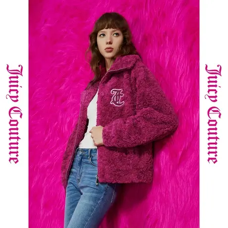 Juicy Couture橘滋初秋冬新款草莓熊熊毛巾绣章毛绒女外套图片