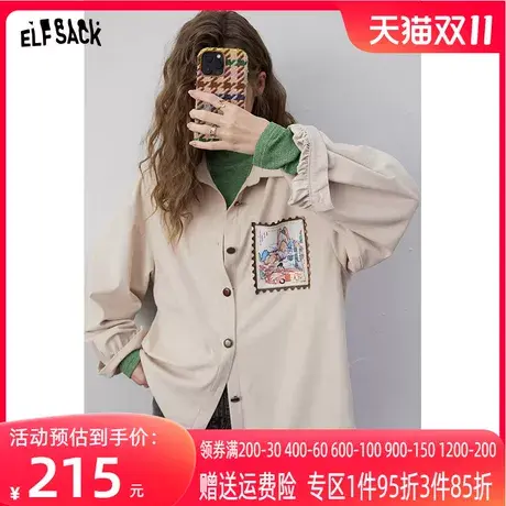 妖精的口袋长袖衬衫外套女2023冬季新款灯芯绒非正式学院风衬衣商品大图