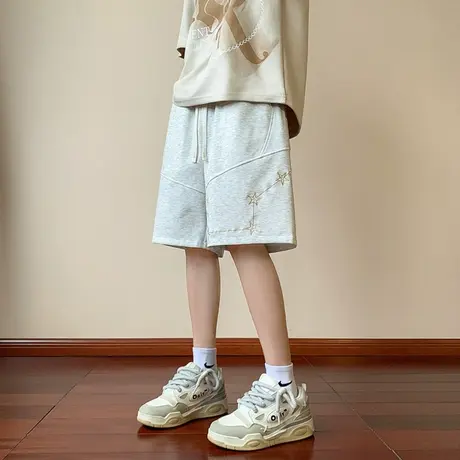 星星短裤男夏季潮牌港风休闲运动中裤美式宽松直筒冰丝五分裤子男商品大图