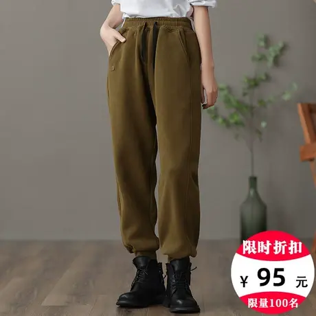 dza 高腰显瘦宽松阔腿加绒裤子女秋冬新款加厚卫裤直筒休闲运动裤图片