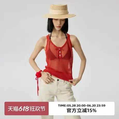 omont蛋挞家 进口金属丝镂空针织上衣夏季亨利领宽松背心吊带图片