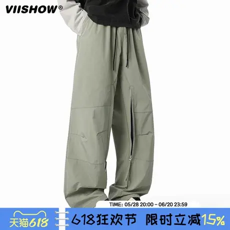 VIISHOW机能速干休闲裤男士夏季复古褶皱伞兵裤户外运动冲锋裤子商品大图