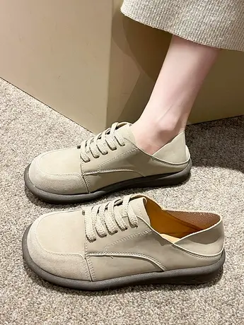 网红复古勃肯鞋女2023秋季新款一鞋两穿平底休闲百搭软底系带单鞋商品大图